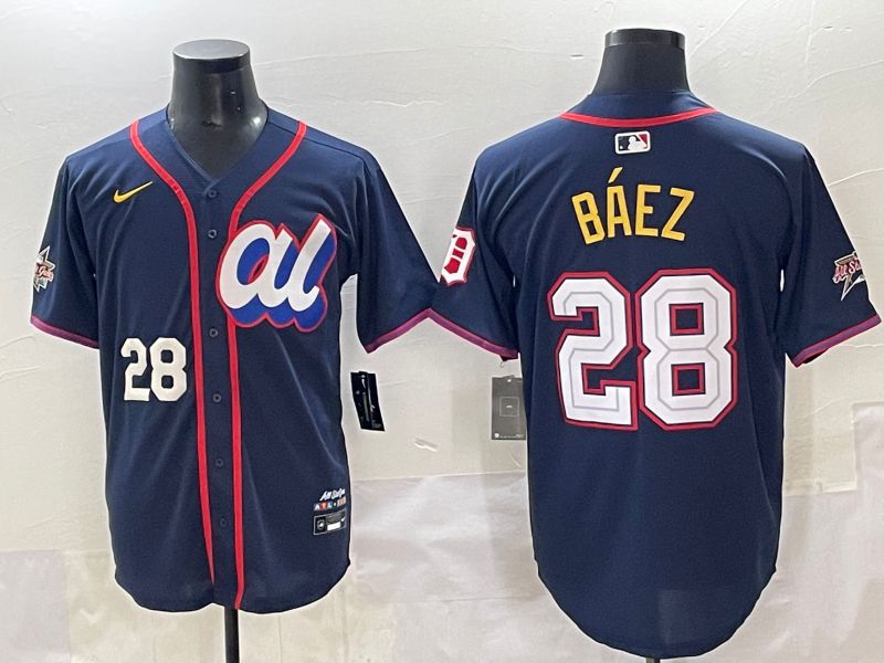 Men 2025 Detroit Tigers #28 Baez Blue All star Blank Blue Nike MLB Jersey style 7